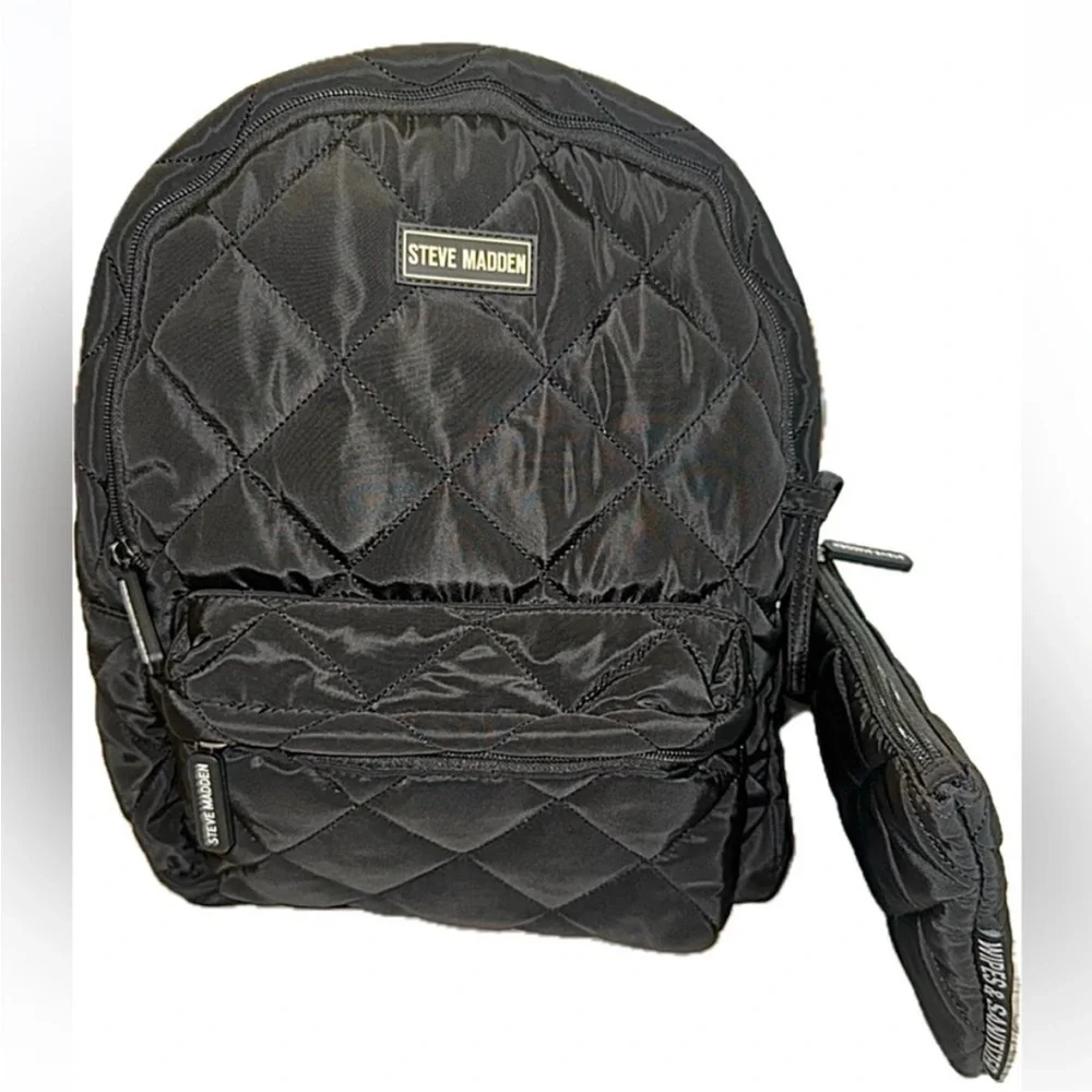 Steve Madden Quilted Black Backpack Set